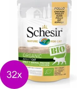 Schesir Kat Bio Pouch Paté 85 G – Kattenvoer – 32 X Kip