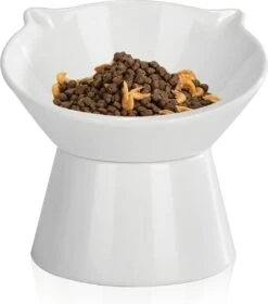 Voerbak Voor Katten, Kattenbak Verhoogd Met 15 Graden Kantelend Design, Kattenbak Voor Katten, Honden, Puppyvoer En Water, Eetbak Voor Katten Zijn Gemakkelijk Te Reinigen, Beschermt De Nek, Wit
