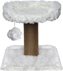 Topmast Krabpaal Fluffy Carasco – Wit – 39 X 39 X 40 Cm – Made In EU – Krabpaal Voor Katten – Met Kattenmand – Sterk Sisal Touw