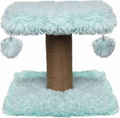 Topmast Krabpaal Fluffy Langhaar – Nairobi – Lichtblauw – 34 X 34 X 34 Cm – Krabpaal Voor Katten – Met Kattenspeeltjes – Duurzaam Sisal Touw