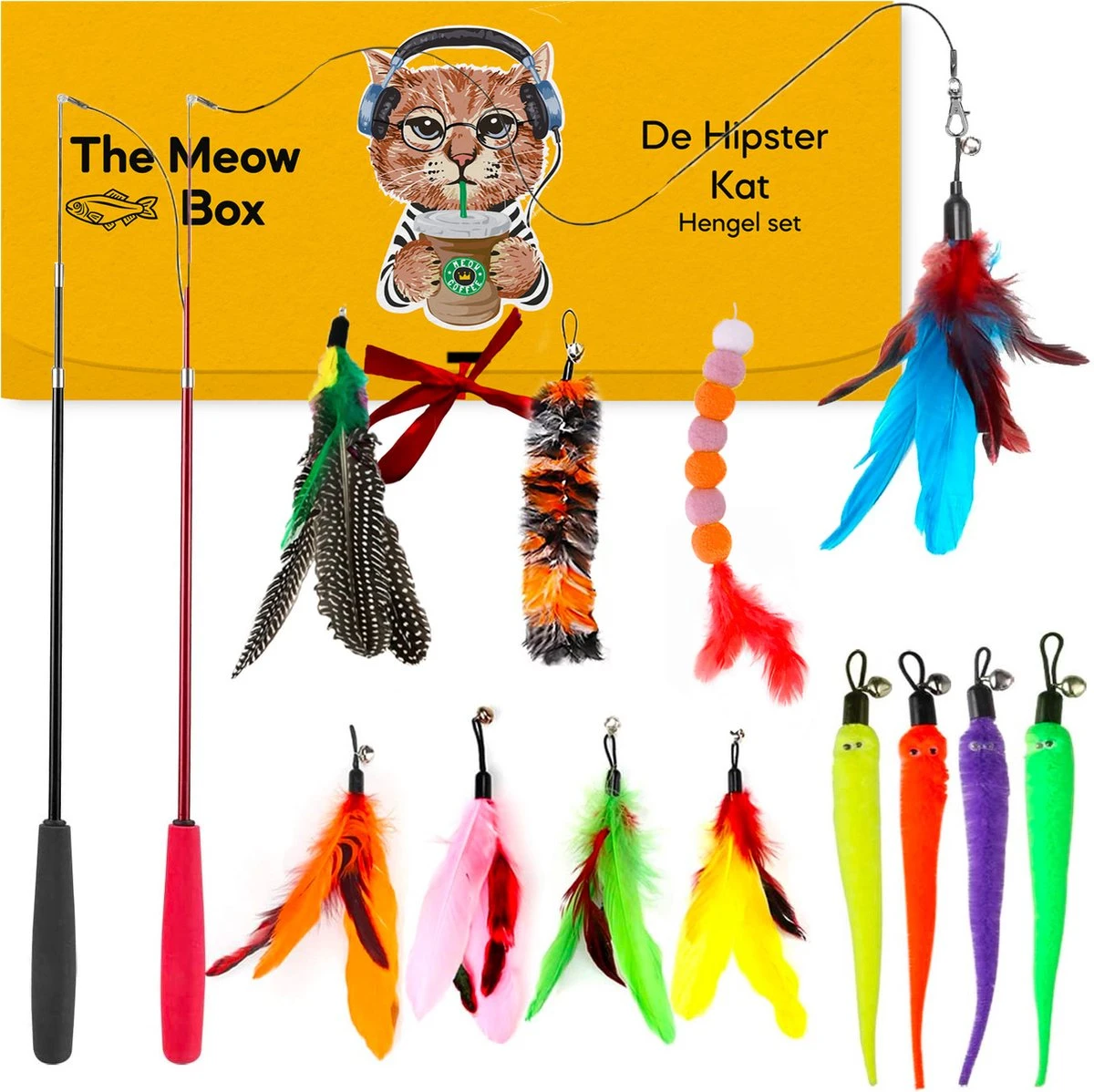 Allerion Kattenspeelgoed Hengel Set – Katten Speeltjes Intelligentie – 2 Hengels En 12 Veertjes – In Cadeauverpakking 3 Allerion Kattenspeelgoed Hengel Set – Katten Speeltjes Intelligentie – 2 Hengels En 12 Veertjes – In Cadeauverpakking