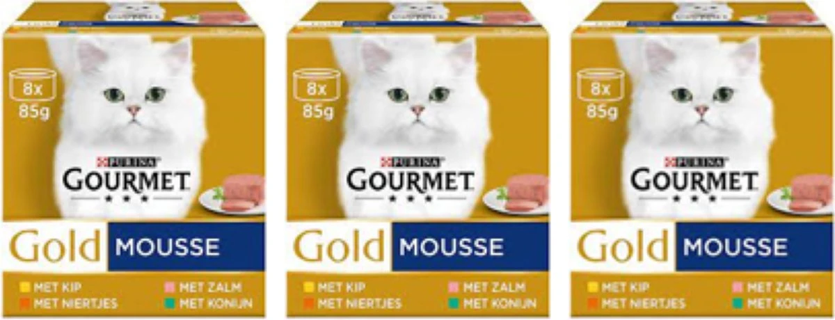 3x Gourmet Gold – Mousse Kip, Zalm & Konijn – Kattenvoer – 8x85g 3 3x Gourmet Gold – Mousse Kip, Zalm & Konijn – Kattenvoer – 8x85g