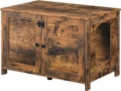 Signature Home Groot Kattenbak – Kattenbakkast – Kattenhuis Met Deur En Aparte Scheidingswand – Stabiele – Kattenbak Opbergdoos – Nachtkastje – Bijzettafel