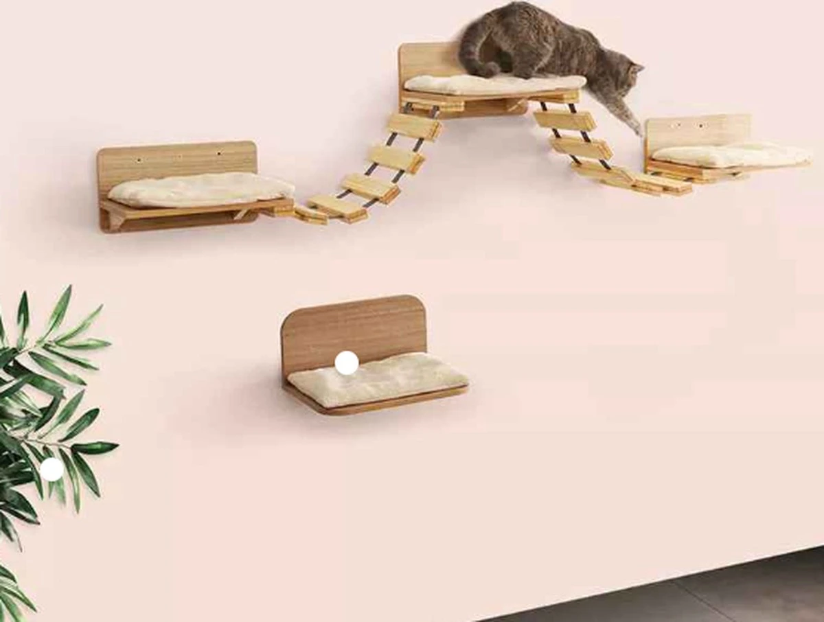 Katten Klimmuur – 2 Ladders En 3 Muurplanken – Kattenbrug – 120 Cm – Klim Wand – Krabpaal Muur – Klimmuur Kat 3 Katten Klimmuur – 2 Ladders En 3 Muurplanken – Kattenbrug – 120 Cm – Klim Wand – Krabpaal Muur – Klimmuur Kat