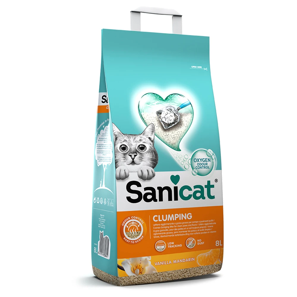 2x8l Sanicat Vanille & Mandarijn Klonterende Kattenbakvulling 3 2x8l Sanicat Vanille & Mandarijn Klonterende Kattenbakvulling
