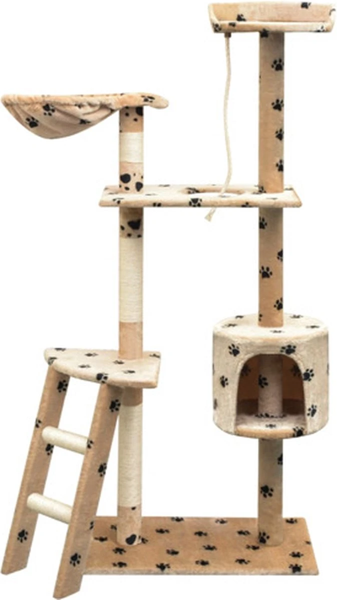 VidaXL Kattenkrabpaal Met Sisal Krabpalen 150 Cm Pootafdrukken Beige 3 VidaXL Kattenkrabpaal Met Sisal Krabpalen 150 Cm Pootafdrukken Beige