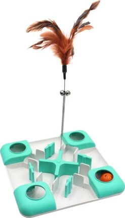 Pepets © Kattenpuzzel Kattenspeelgoed Kattenspeeltje Slow Feeder Kittenspeelgoed Anti Schrokbak Langzame Voerbak Cat Puzzle Met Kattenveer En Belletje Kattenspeeltjes Katten Voerbak