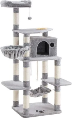 MIRA Home – Krabpaal Voor Katten – XL Krabpaal – Luxe – Grijs – Pluche/Sisal – 63 X 58 X 26.5