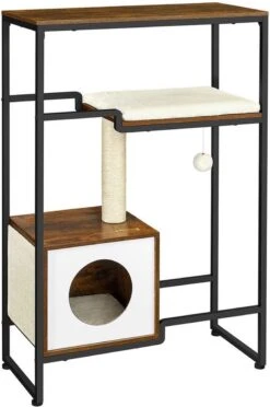 Rootz Krabpaal – Kattenkrabpaal – Krabpaal Krabpaal – Vloerstaande Krabpaal – Kattenhuis – Krabpaal Met Plank – Vintage Bruin – 74 X 34 X 114 Cm
