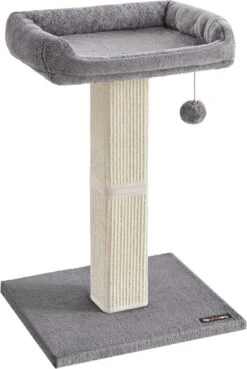 Songmics FEANDREA Krabpaal, Kattenboom Met Platform Van Pluche 40 X 30 Cm, Kattenkrabpaal, 71 Cm Hoog, Krabpaal Met Sisal, Pluche, Lichtgrijs PCA022W01