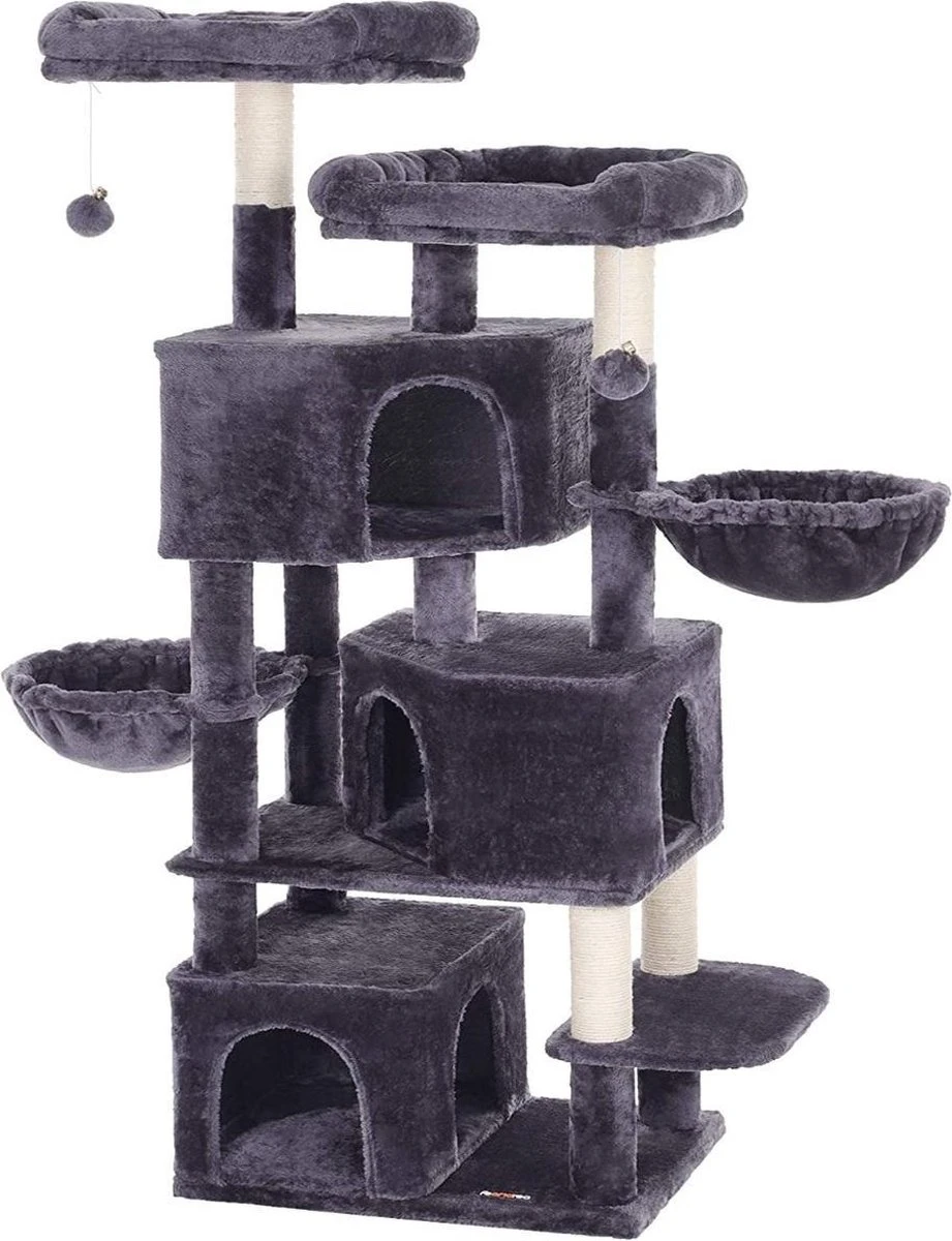 Hoppa! Kattenboom Groot, Met 3 Kattengrotten – Rookgrijs – Sisal 3 Hoppa! Kattenboom Groot, Met 3 Kattengrotten – Rookgrijs – Sisal