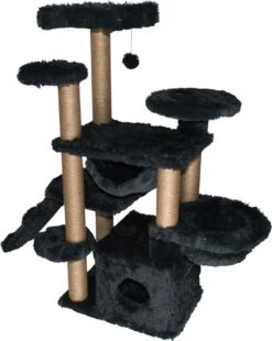 Topmast Krabpaal Fluffy Paris – Zwart – 164 X 65 X 144 Cm – Krabpaal Voor Grote Katten En Zware Katten – Met Kattenhuis En Hangmat – Stevig Sisal Touw